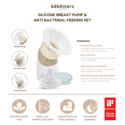 Silicone Angled Feeding Bottle & Breast Pump Set