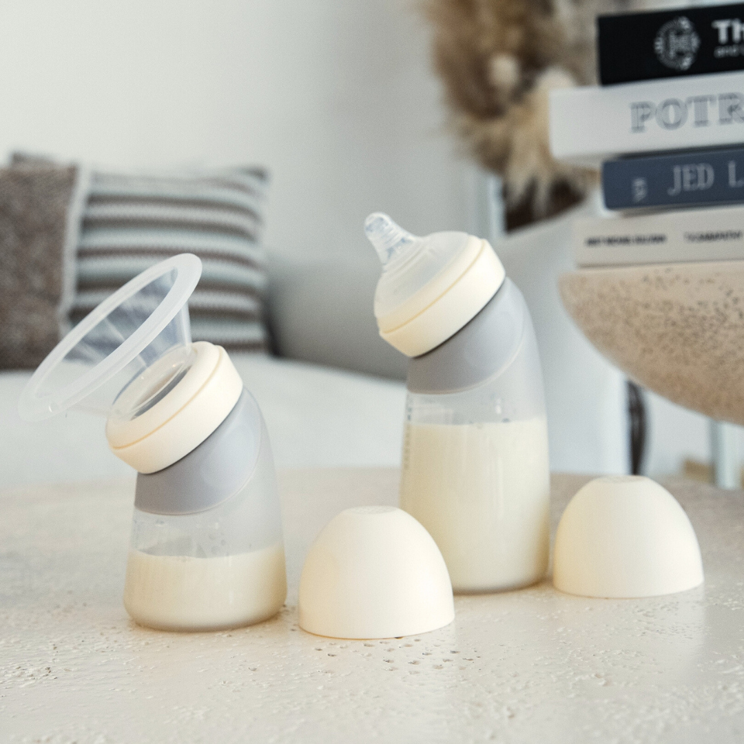 Silicone Angled Feeding Bottle & Breast Pump Set